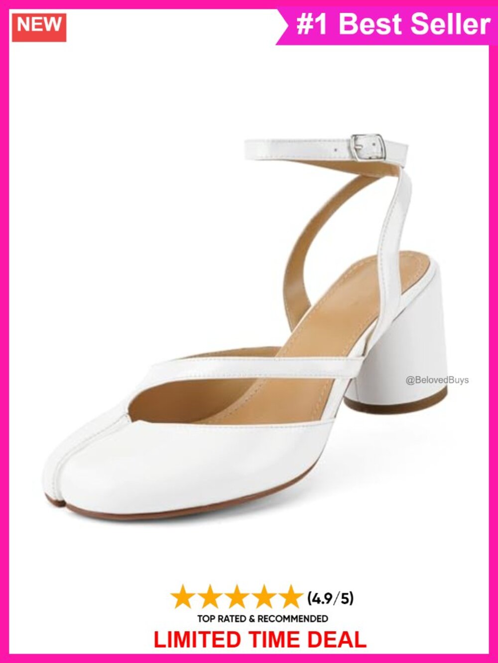 Chunky Block High Heels Split Toe Pumps Ankle Strap Tabi Shoes